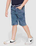 Little M Denim Crop Rib Dino Splash Celana Pendek Anak Laki-Laki