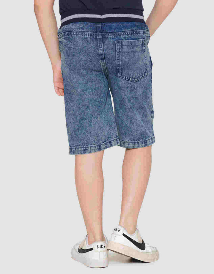 Little M Denim Crop Rib Dino Splash Celana Pendek Anak Laki-Laki