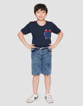 Little M Denim Crop Rib Dino Splash Celana Pendek Anak Laki-Laki