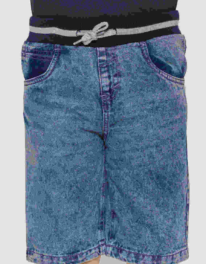 Little M Denim Crop Rib Dino Splash Celana Pendek Anak Laki-Laki