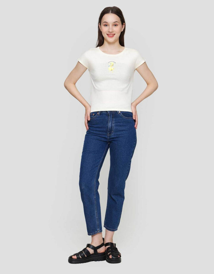 Nevada Solid Rib Cute Duck Kaos Lengan Pendek Wanita
