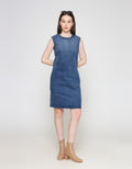 ZES Basic Mini Denim Midi Dress Wanita BLDR002