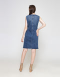 ZES Basic Mini Denim Midi Dress Wanita BLDR002