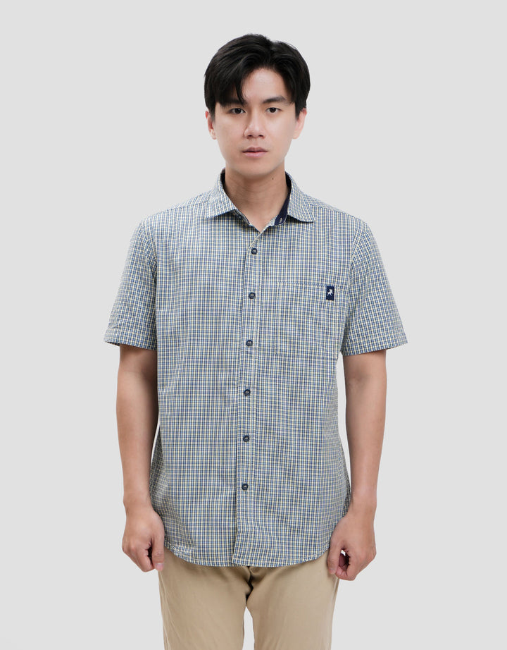 Lois Print Check Kemeja Lengan Pendek Pria