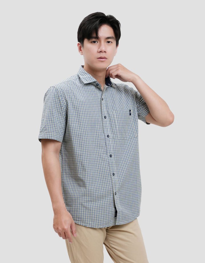 Lois Print Check Kemeja Lengan Pendek Pria