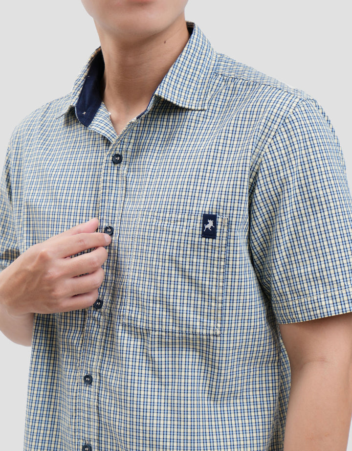 Lois Print Check Kemeja Lengan Pendek Pria