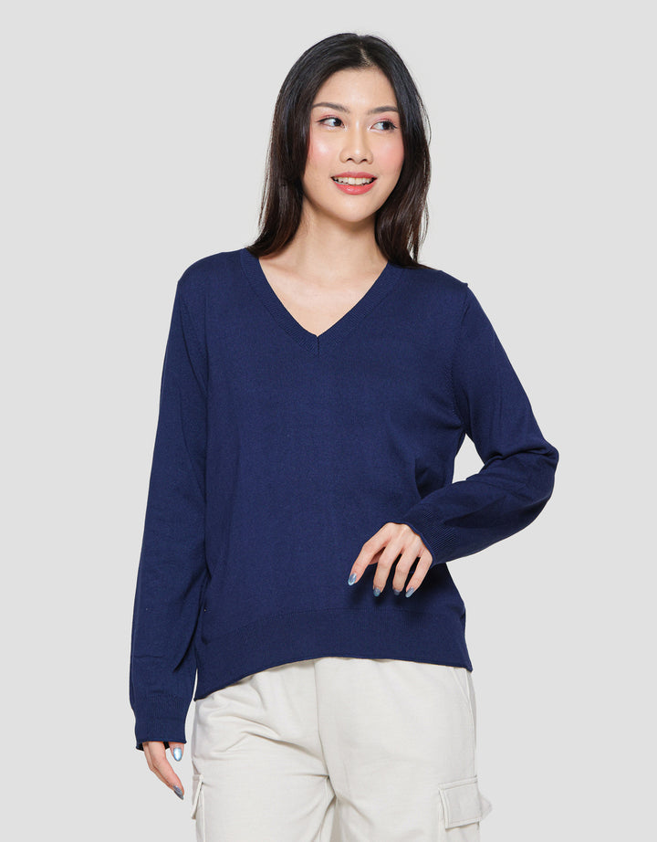 Connexion Vneck Plain Knit Women's Long Sleeve T-shirt