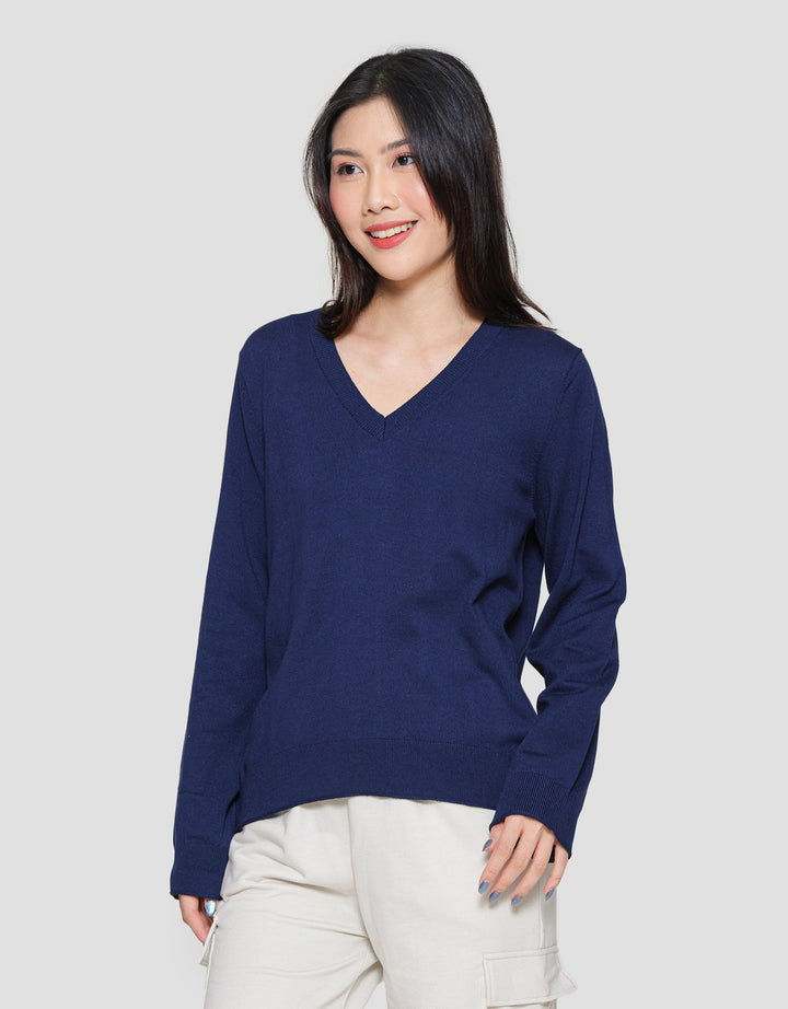 Connexion Vneck Plain Knit Women's Long Sleeve T-shirt