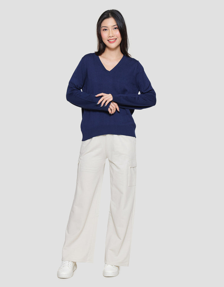 Connexion Vneck Plain Knit Women's Long Sleeve T-shirt