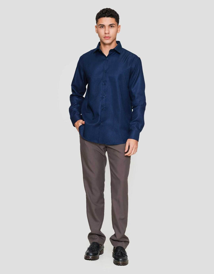 Cole Slim Fit Texture Wafle Kemeja Lengan Panjang Pria