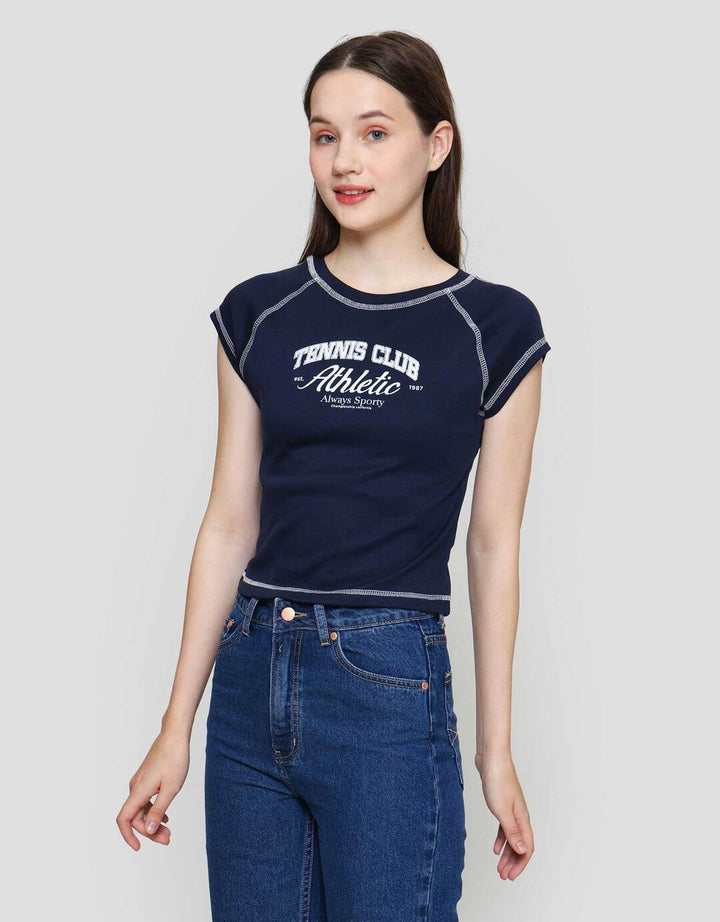Nevada Solid Rib Overlock Tenis Club Kaos Lengan Pendek Wanita