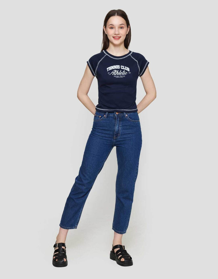Nevada Solid Rib Overlock Tenis Club Kaos Lengan Pendek Wanita