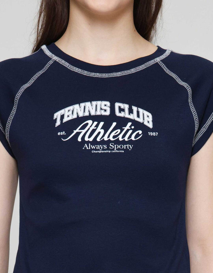Nevada Solid Rib Overlock Tenis Club Kaos Lengan Pendek Wanita