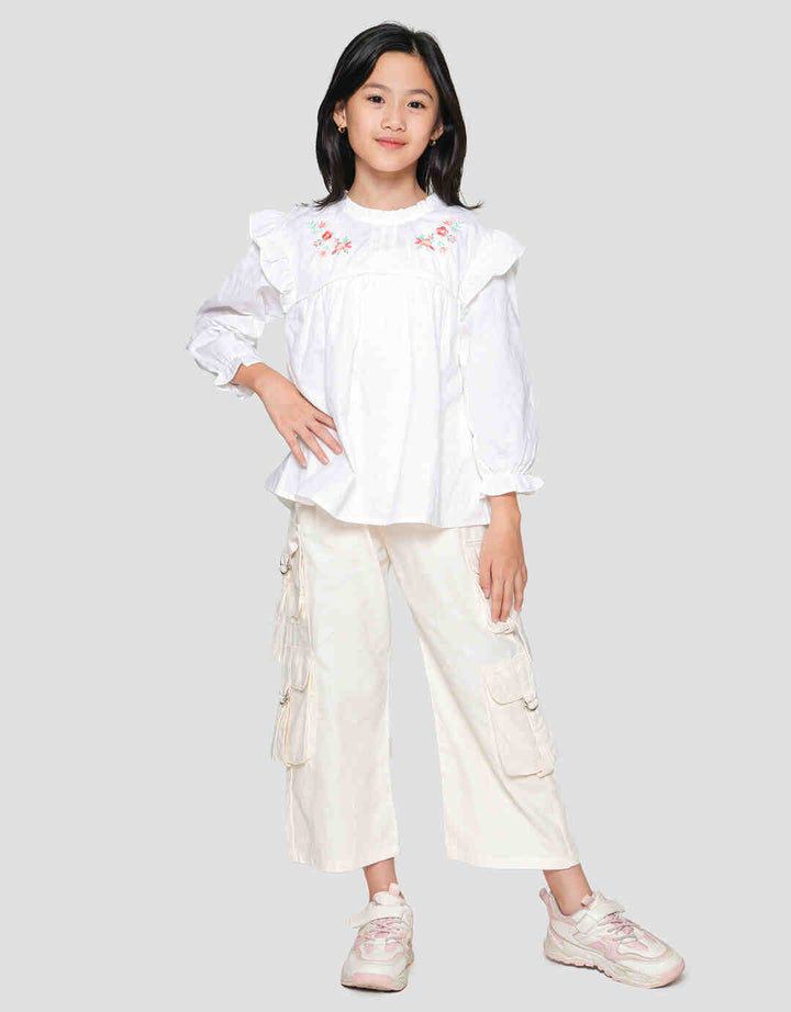 Little M Dobby Kerah Ruffle Bordir Blouse Anak Perempuan