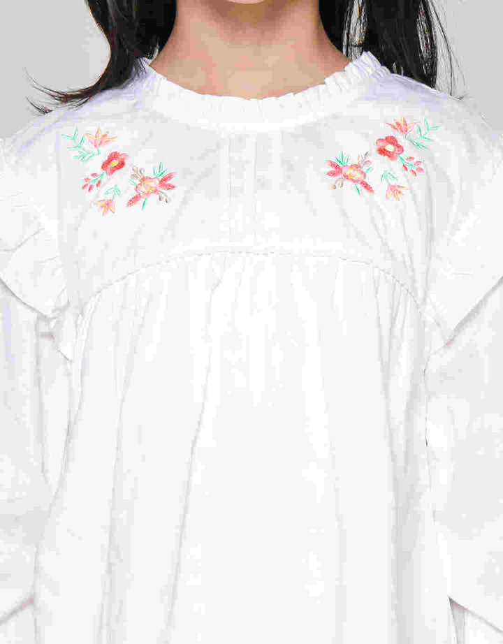Little M Dobby Kerah Ruffle Bordir Blouse Anak Perempuan