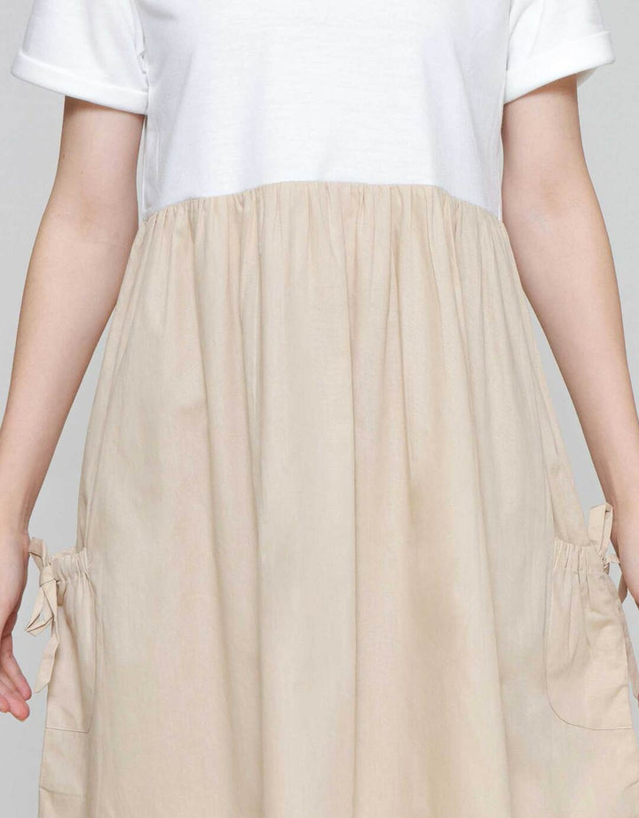 Nevada Woven Combination Knit Midi Dress Wanita