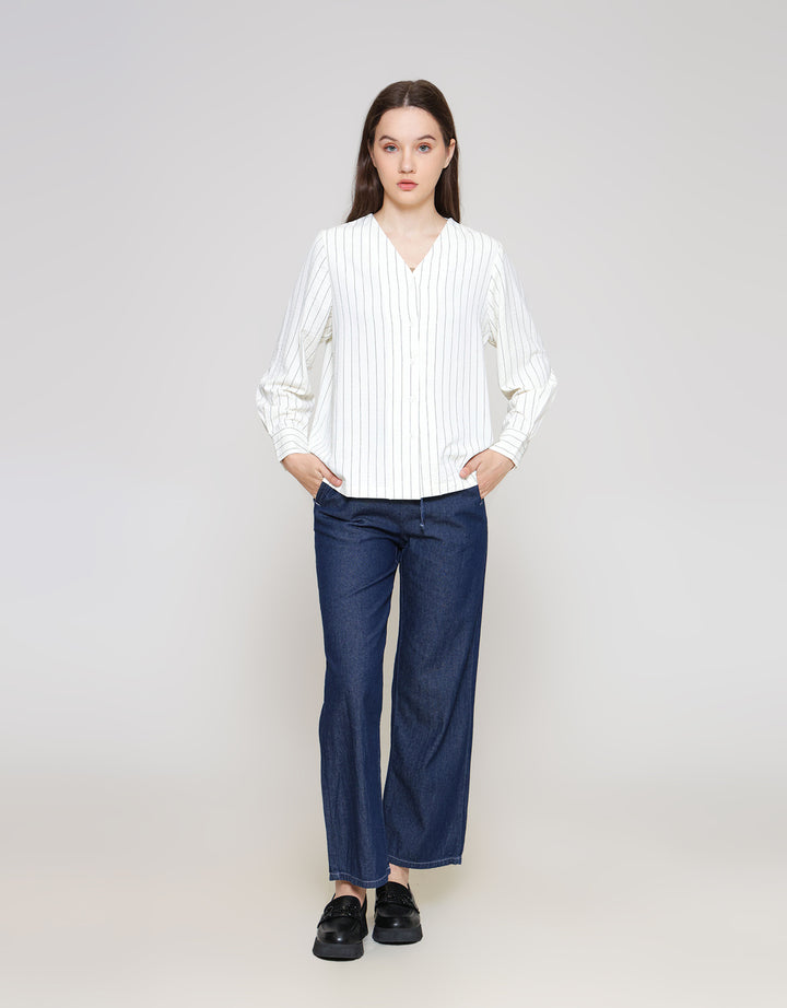 ZES Long Sleeve Shirt Stripes Wanita NIFWT011 NIFWT011