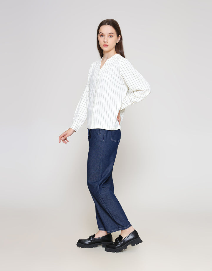 ZES Long Sleeve Shirt Stripes Wanita NIFWT011 NIFWT011
