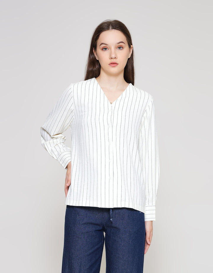 ZES Long Sleeve Shirt Stripes Wanita NIFWT011 NIFWT011