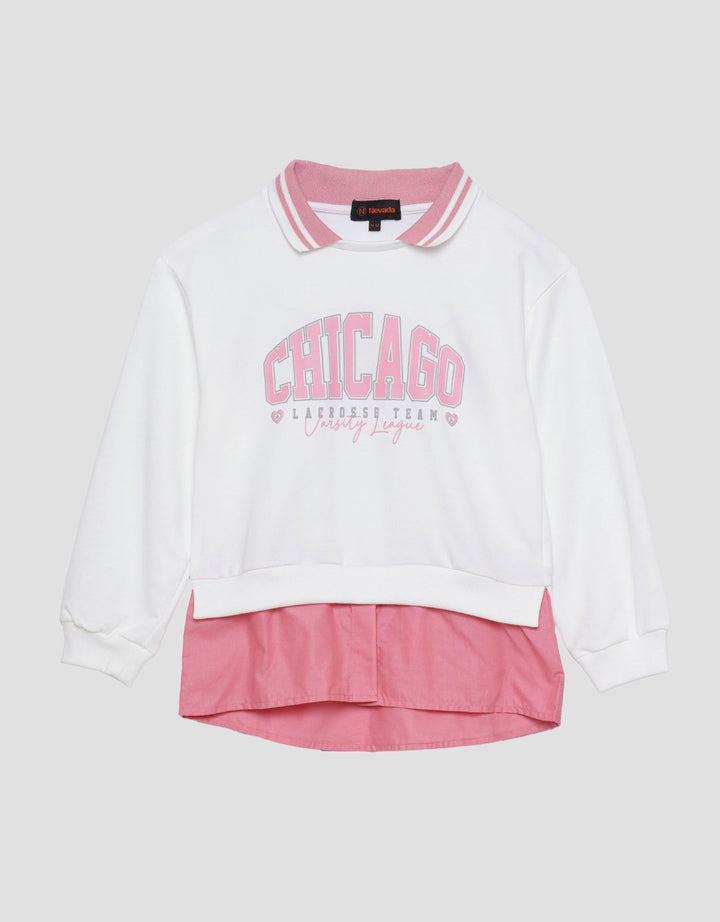 Nevada Chicago With Woven Pink Ribbon Sweater Anak Perempuan