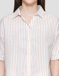 St. Yves Strip V Neck Collared Shirt Kemeja Wanita