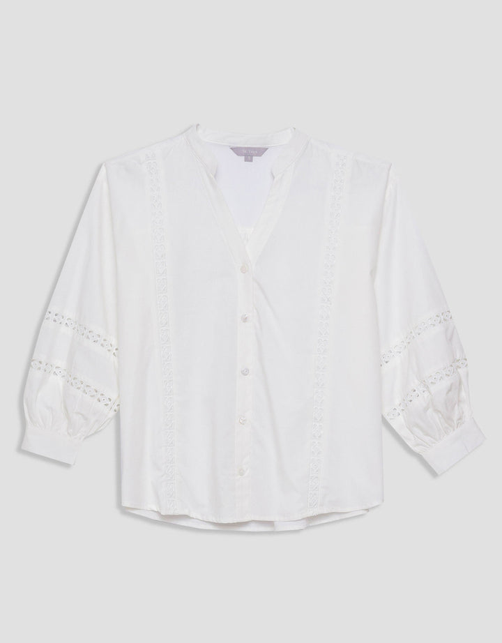 St. Yves Cotton With Lace Insert Blouse Wanita