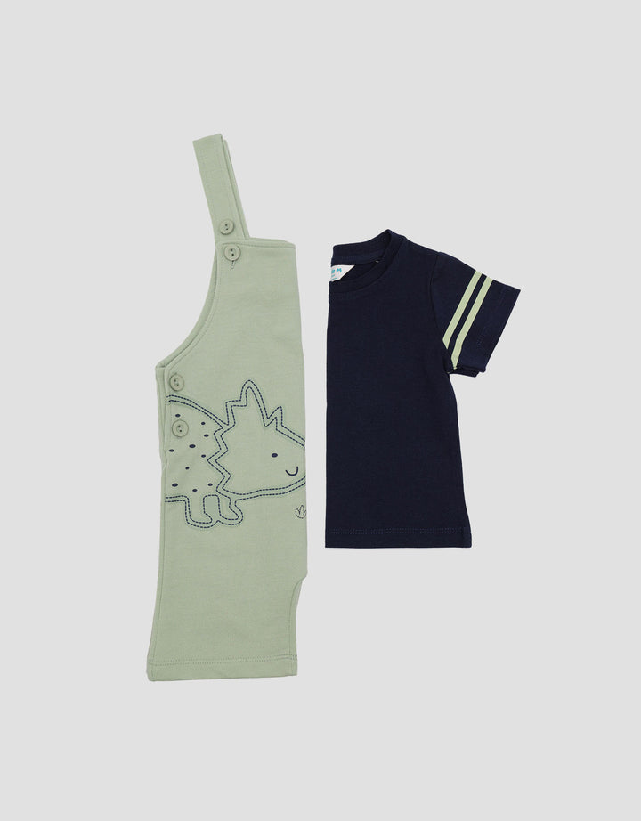 Little M Terry Embos Dino Jumpsuit Overall Bayi Laki-laki