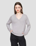 Connexion Vneck Plain Knit Women's Long Sleeve T-shirt