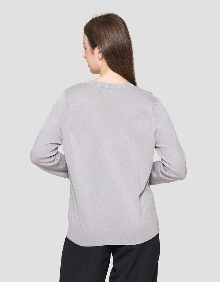 Connexion Vneck Plain Knit Women's Long Sleeve T-shirt