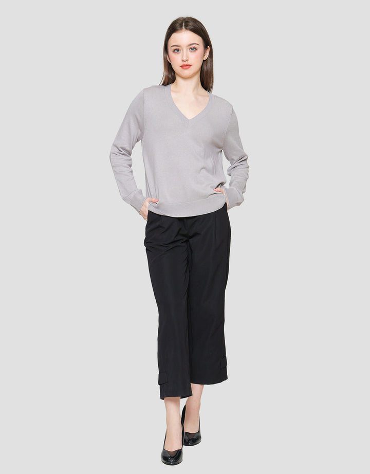 Connexion Vneck Plain Knit Women's Long Sleeve T-shirt