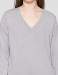 Connexion Vneck Plain Knit Women's Long Sleeve T-shirt
