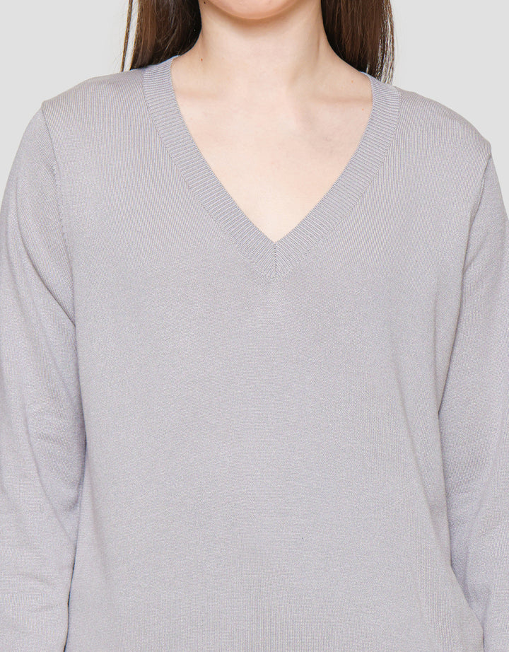 Connexion Vneck Plain Knit Women's Long Sleeve T-shirt