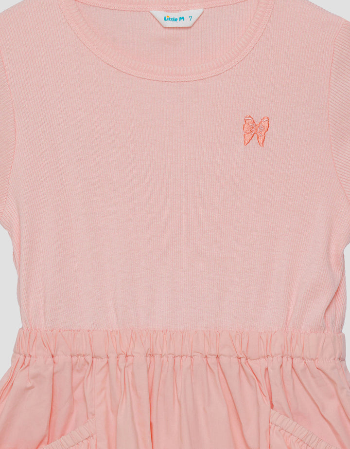 Little M Combi Rib Woven Midi Dress Anak Perempuan