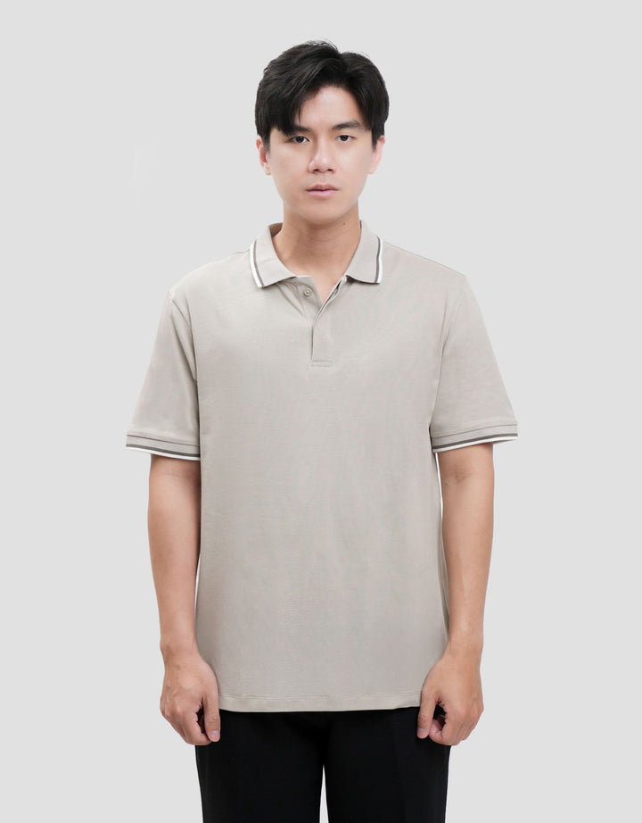 Cole Fancy Solid Jersey Spandex Collar Lis Kaos Polo Pria