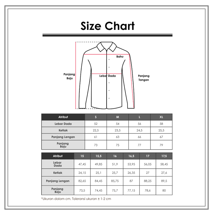 Size Chart_Cole_Pria_Pakaian Dalam & Baju Tidur_Kemeja