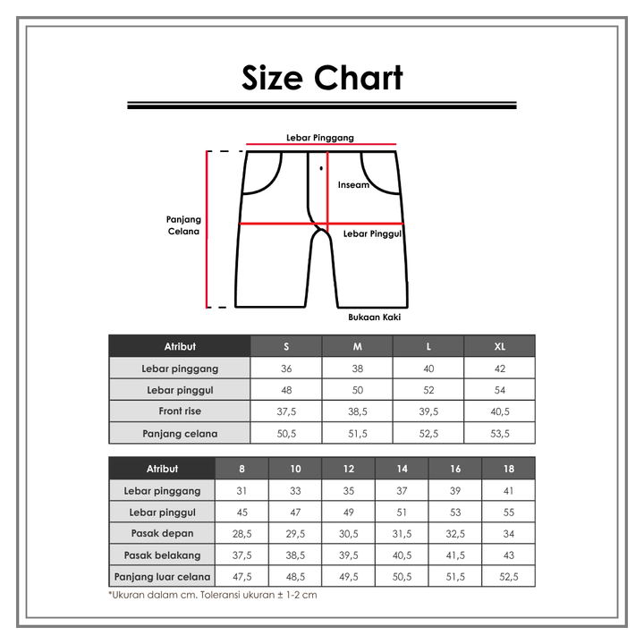Size Chart_Connexion_Wanita_Bawahan_Celana Pendek