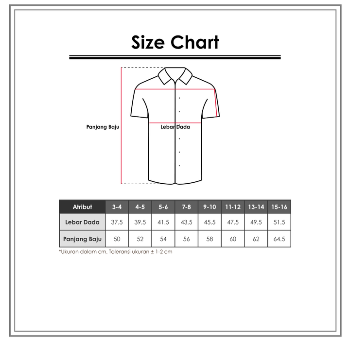 Size Chart_Disney_Anak Laki-Laki_Atasan Anak Laki-Laki_Kemeja