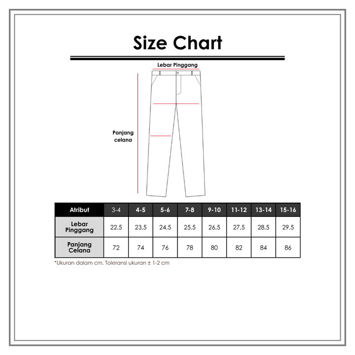 Size Chart_Disney_Anak Perempuan_Bawahan Anak Perempuan_Chinos