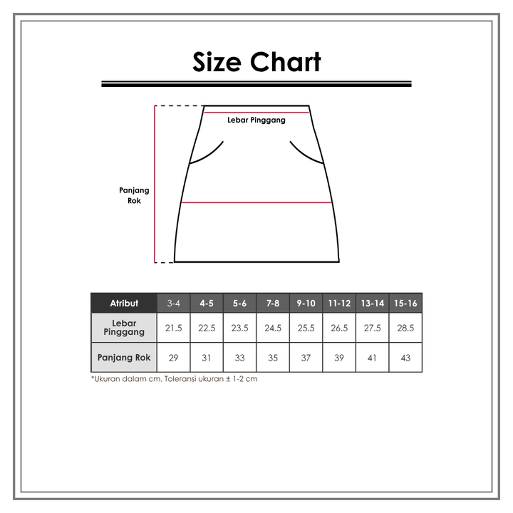 Size Chart_Disney_Anak Perempuan_Bawahan Anak Perempuan_Rok