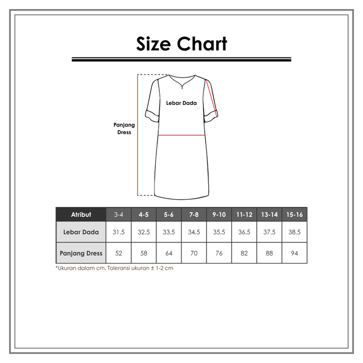 Size Chart_Disney_Anak Perempuan_Dress_ 