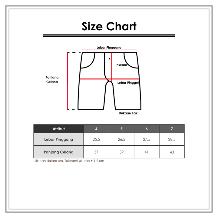 Size Chart_Little M_Wanita_Anak Laki-Laki_Celana Pendek