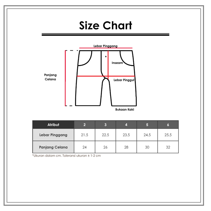 Size Chart_Little M_Wanita_Bawahan Anak Perempuan_Celana Pendek