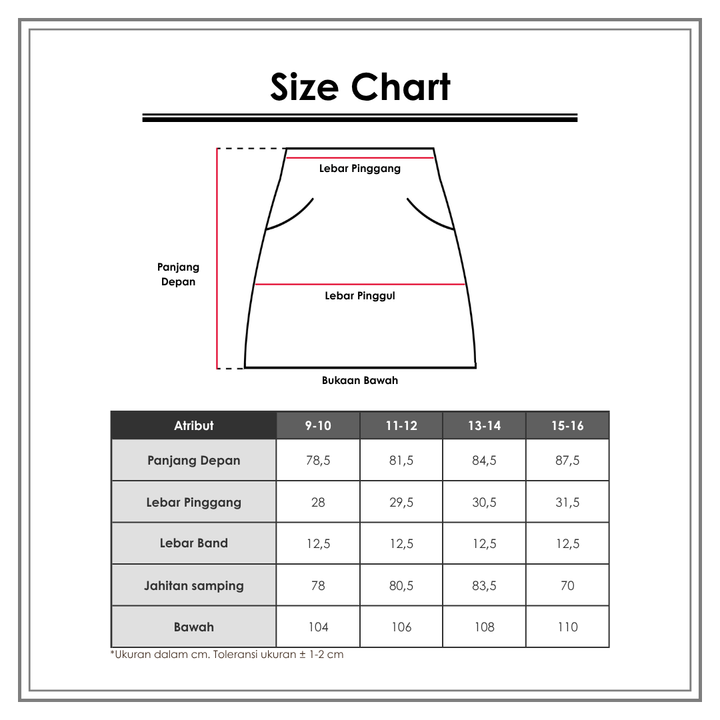 Size Chart_Nevada_Anak Perempuan_Bawahan Anak Perempuan_Rok