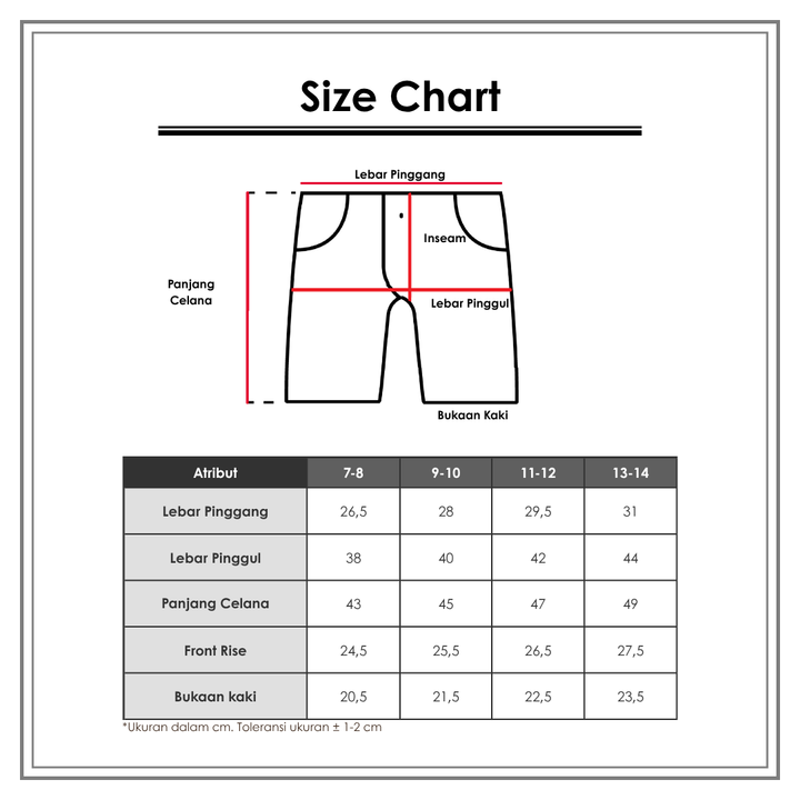 Size Chart_Nevada_Anak Perempuan_Bawahan Anak Perempuan_Celana Pendek