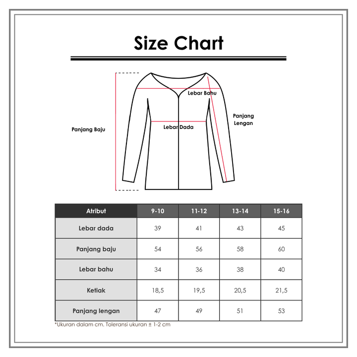 Size Chart_Nevada_Anak Perempuan_Anak_Jaket