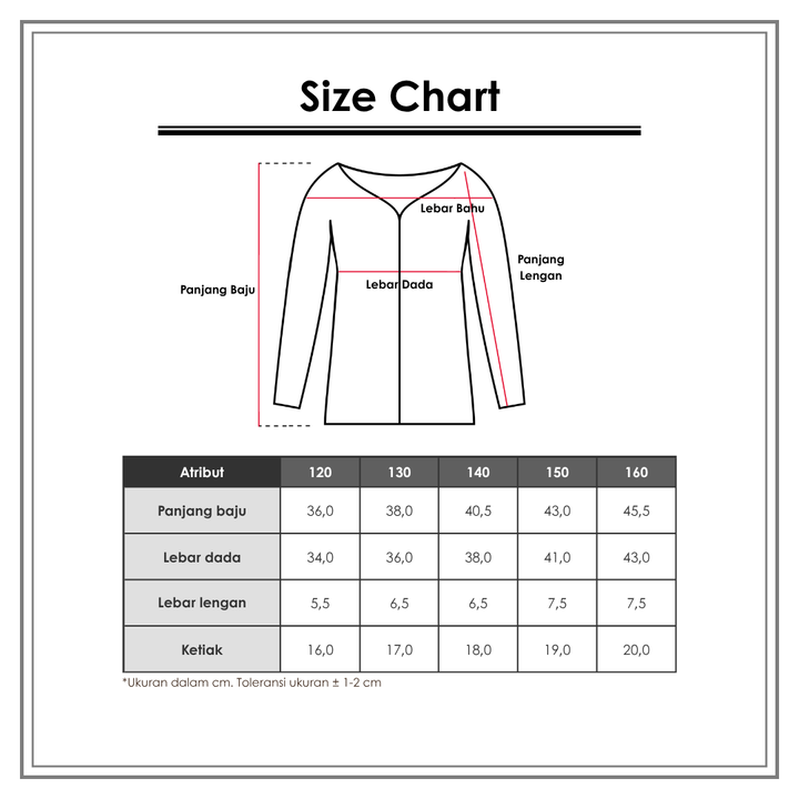 Size Chart_SUKO_Outerwear Anak Perempuan_Cardigan Rajut