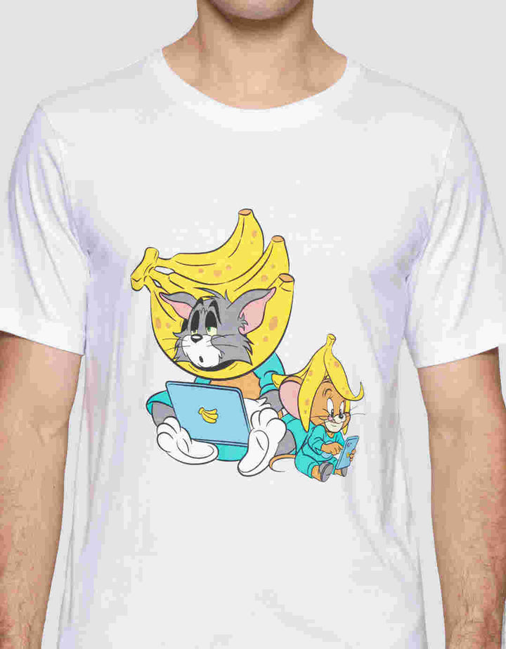 T Zone Wb Tom And Jerry Banana Print Men's Short Sleeve T-Shirt
