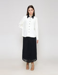 ZES Contrast Collar Kemeja Lengan Panjang Wanita NIFWT007