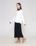 ZES Contrast Collar Kemeja Lengan Panjang Wanita NIFWT007