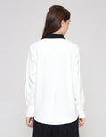 ZES Contrast Collar Kemeja Lengan Panjang Wanita NIFWT007